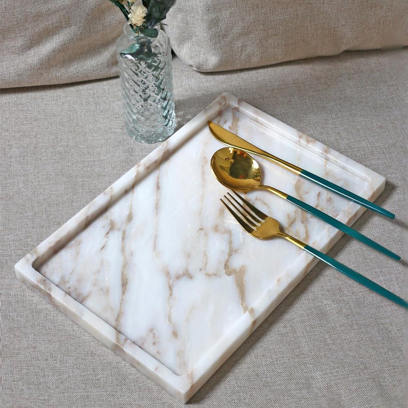 Future stone 100% Natural Marble Serving Tray Luxury Marble Storage Tray for Home Decor Stone Tray for Bathroom/Kitchen/Vanity/Dresser,Plate Holder for Tissues, Candles, Towel - Image 5